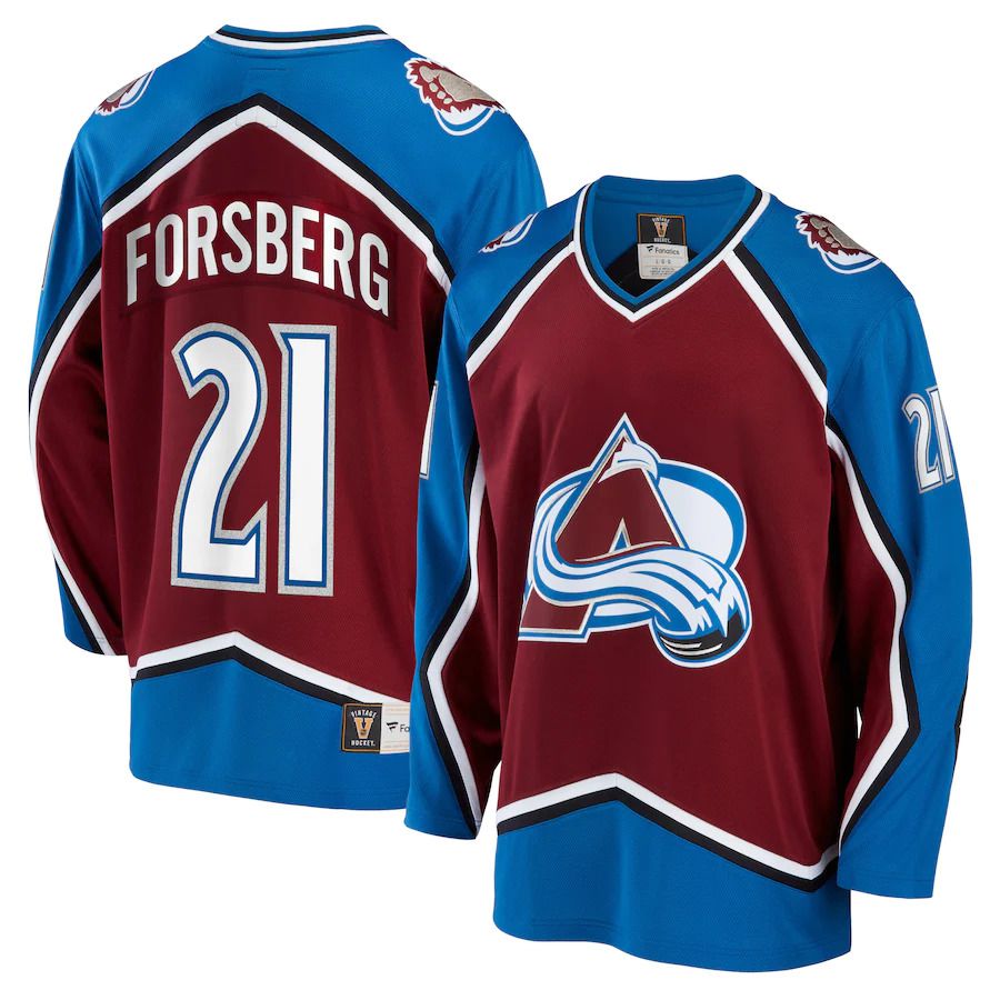 Men Colorado Avalanche #21 Peter Forsberg Fanatics Branded Burgundy Breakaway Retired Player NHL Jersey